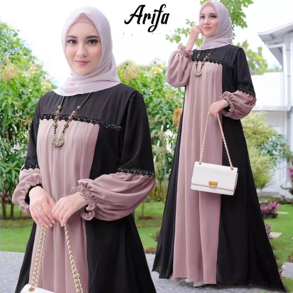 Gamis Pesta Mewah Elegan Arifa Dress Premium Busana Muslim Wanita Terbaru Gamis Jumbo Ceruty Babydoll Baju Wanita Lengan Balon