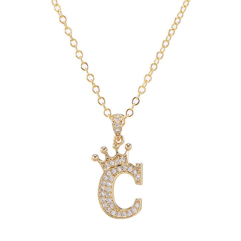 ROW Gifts Crown Necklace Fashion Pendant Cubic Zirconia Women Jewelry Accessories Trend 18K Gold Plated Initials 26 Letters