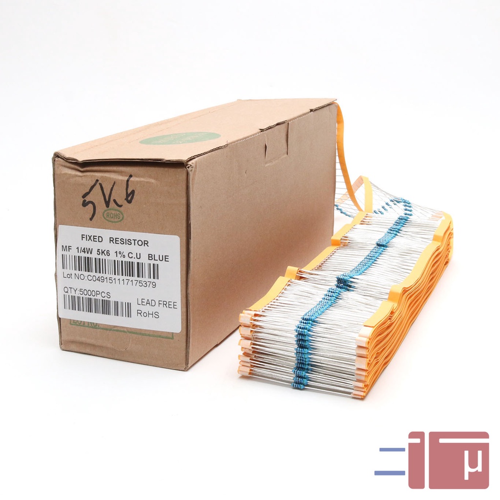 x10 Resistor 5K6 5.6K 1/4W Metal Film 1% Taiwan Kaki Tembaga