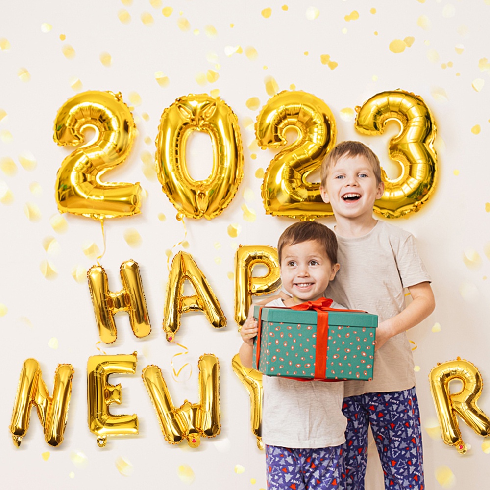 Set Balon Aluminum Foil Desain Huruf Happy New Year 2023 Ukuran 16 Inci Untuk Dekorasi Pesta