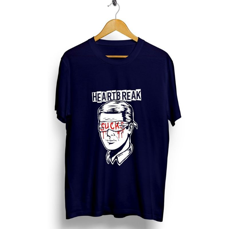 Fourfashion Kaos Pria Kaos Distro HEART BREAK SUCK NavyBlue CN881