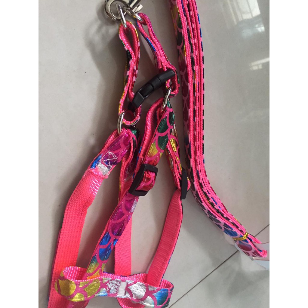 LS28 Tali Tuntun Dan Harness Motif Kilap Size S/M Kucing Anjing