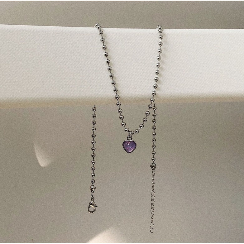 Kalung Rantai Choker Liontin Manik-Manik Hati Warna Silver Untuk Wanita