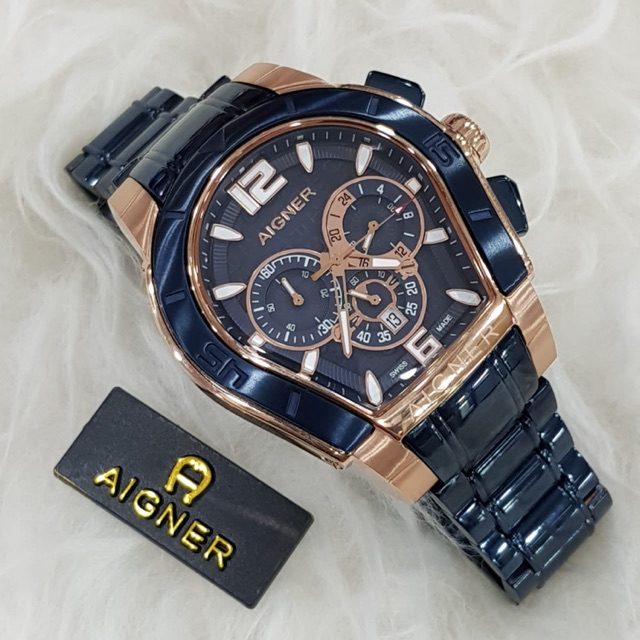 JAM TANGAN PRIA AIGNER PALERMO CHORONO RANTAI BIRU ROSEGOLD