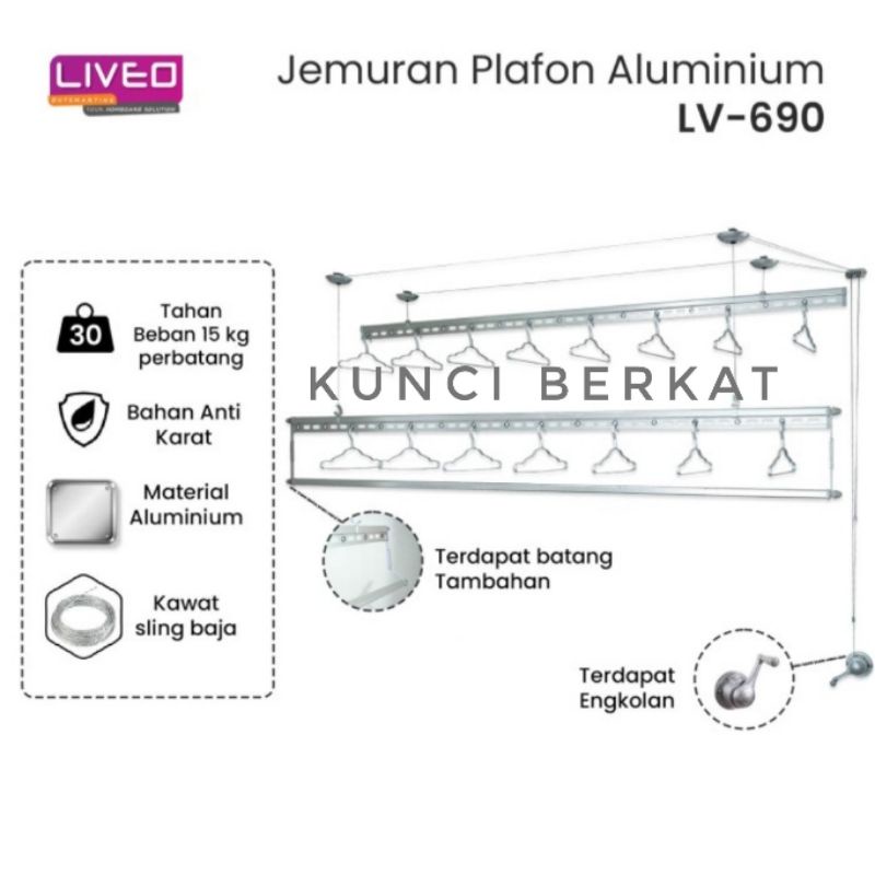 Jemuran Lifting Liveo LV 690 Silver/Almunium/Langit Langit