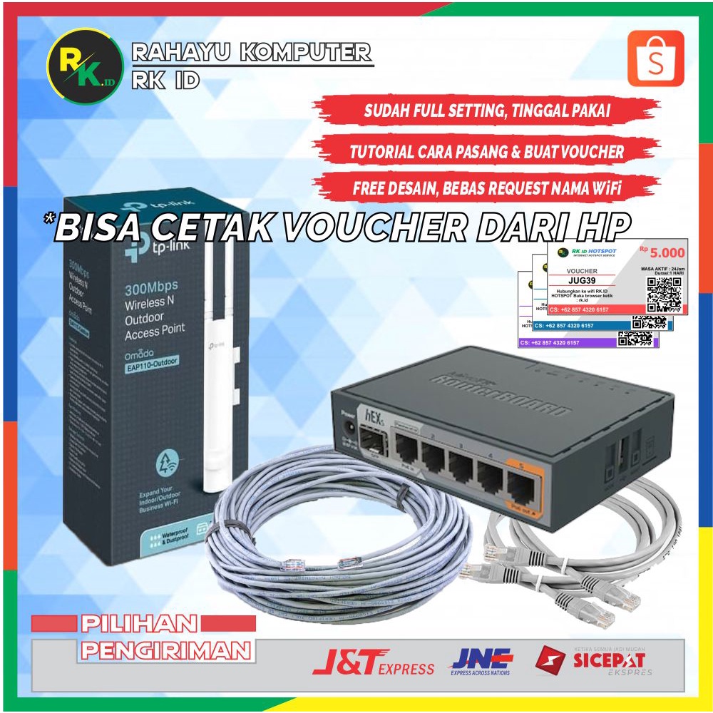 Paket Alat Usaha Wifi Sistem Voucher RT RW NET Siap Pakai - Mikrotik RB760iGs + EAP 110 Omni Outdoor