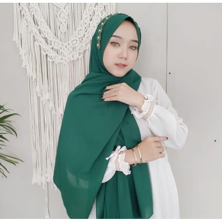 (BISA COD) Pashmina Shanum Payet Bunga Mutiara Pasmina Tali Diamond Hijab Jilbab Instant Premium