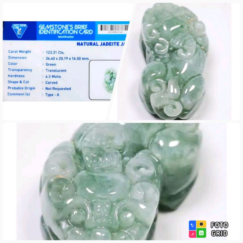 Natural Liontin Jadeite Jade Giok Burma Type A + Memo Acc Lab