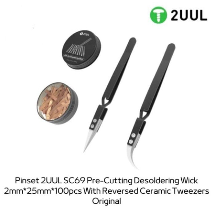 2UUL SC69 Pre Cutting Desoldering Wick 100 Pcs Plus 2x Pinset Reverse