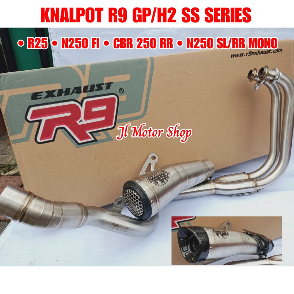 KNALPOT R9 GP H2 SS SERIES NINJA 250 FI  - N250 Fi - Z250 - CBR250 RR - R25 MT25 NINJA 250 2018 Up NINJA MONO RR MONO N250 MONO ORIGINAL