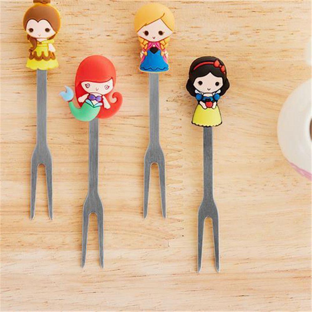 SOLIGHTER Ceramic Fruit Forks Mini Party Decoration Tasting Fork With Holder Cute Princess Stainless Steel Food Pick Dessert Flatware