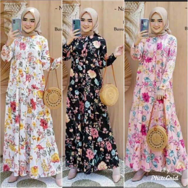 GAMIS OUTER BAJU MUSLIMAH WANITA JUMBO RAYON  KATUN PREMIUM BUSUI LONG DRESS MOTIF ORI