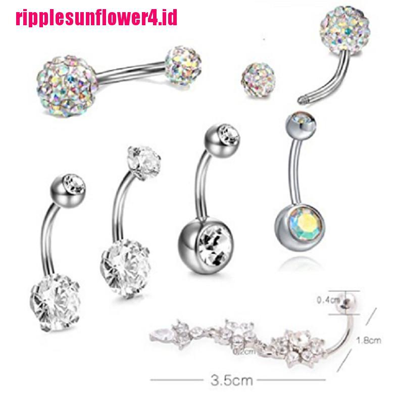 7pcs / set Kancing Perut Bahan Stainless Steel Dengan Kristal Untuk Wanita