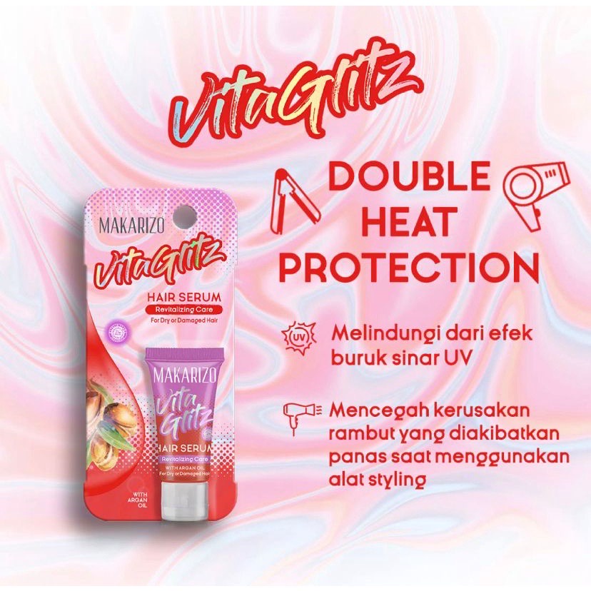 MAKARIZO VitaGlitz Hair Serum Strength Booster Indonesia / Serum Rambut Tube 8ml / For Dull &amp; Brittle Hair / Revitalizing Care Shine Reflect Enhancer / Treatment Perawatan Vitamin Creambath Parfum / Energy Fibertherapy Shampoo Advisor Profesional / Paket