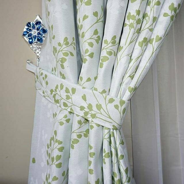 Gorden blazer blackout motif daun surawung putih hijau / tirai hordeng smokring / dekorasi rumah