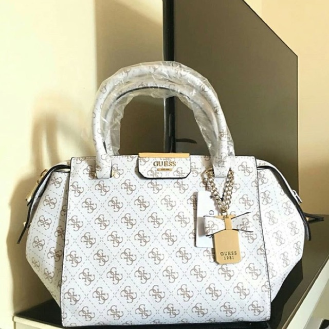 Guess bowling signature pattern bag original authentic white