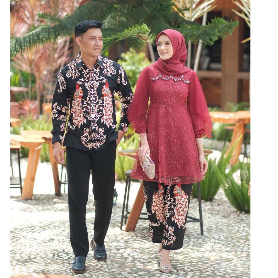 Terlaris.. Set Kebaya Couple Luna Warna Maroon Kebaya Modern Brokat Wisuda Lamaran Tunangan