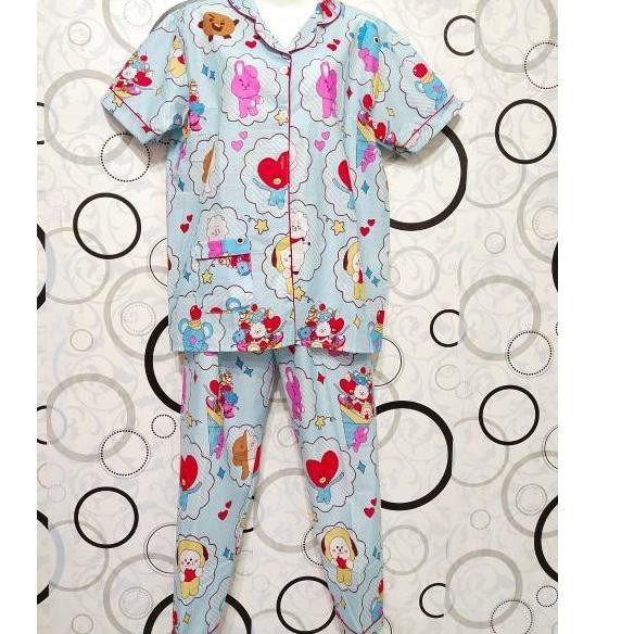 Keluaran Terbaru.. CP piyama baju tidur BTS Bt21 dewasa stelan motif