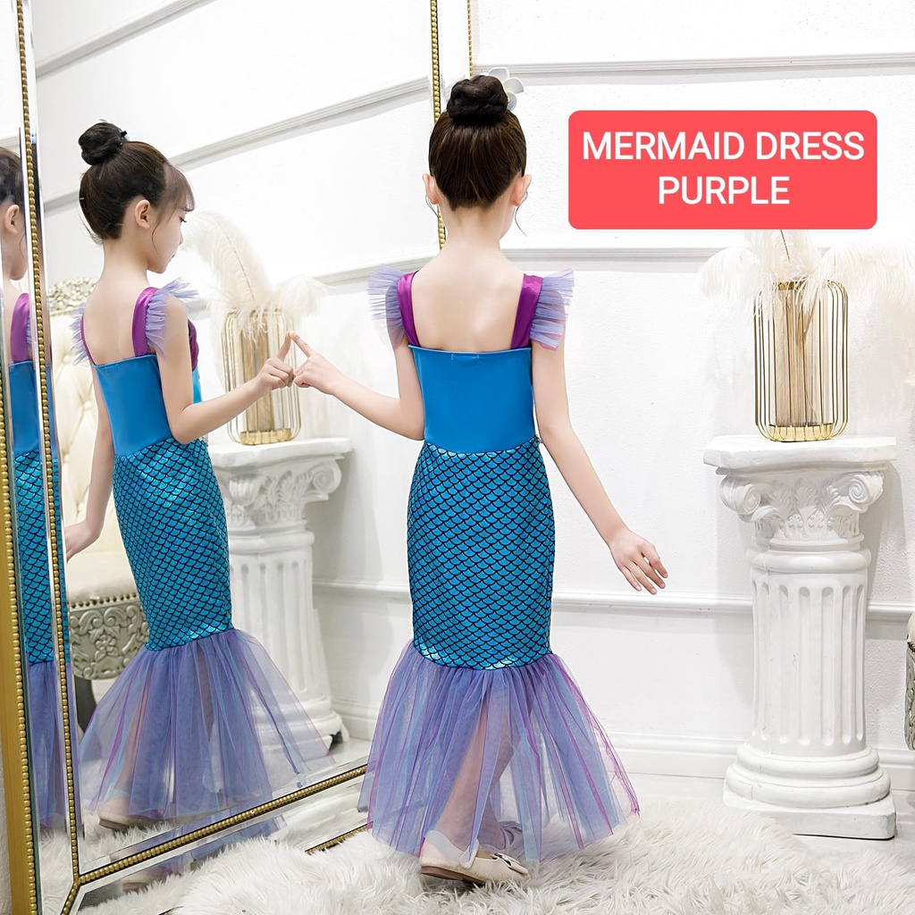 MERMAID DRESS PURPLE BAJU DRESS KOSTUM PRINCESS ARIEL DUYUNG IMPORT DRES PRINCES ANAK