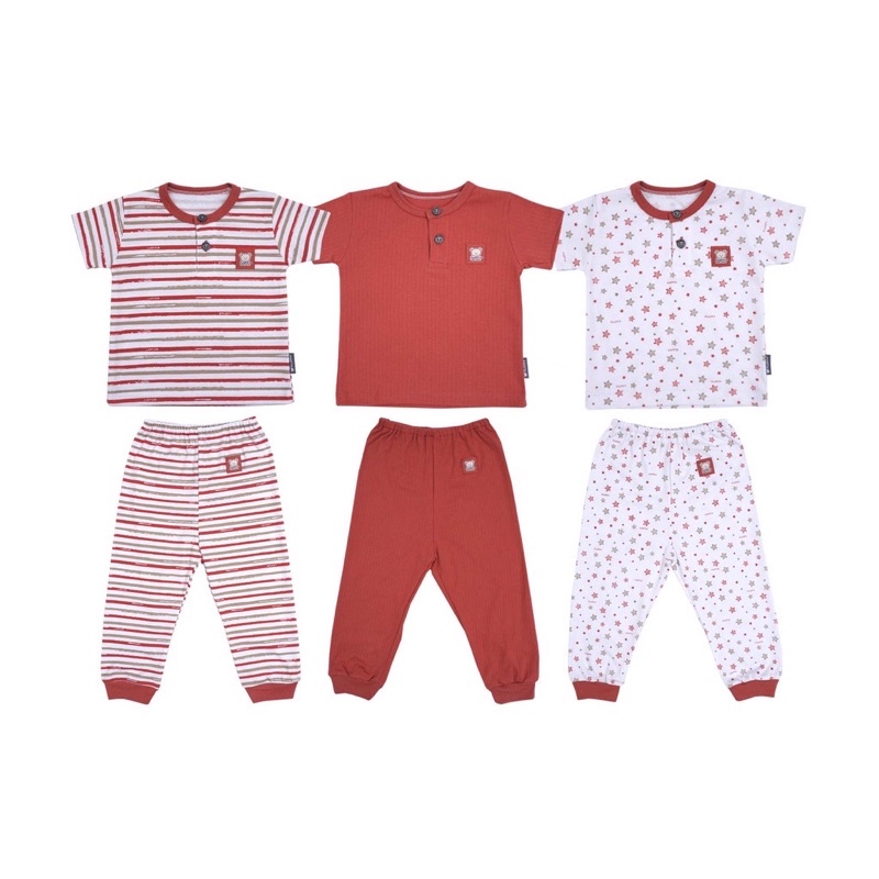 Fluffy (3 Pasang) Setelan OBLONG SALUR-POLOS-STAR =&gt; PENDEK-PENDEK / PENDEK-PANJANG / PANJANG-PANJANG / Baju Bayi Anak