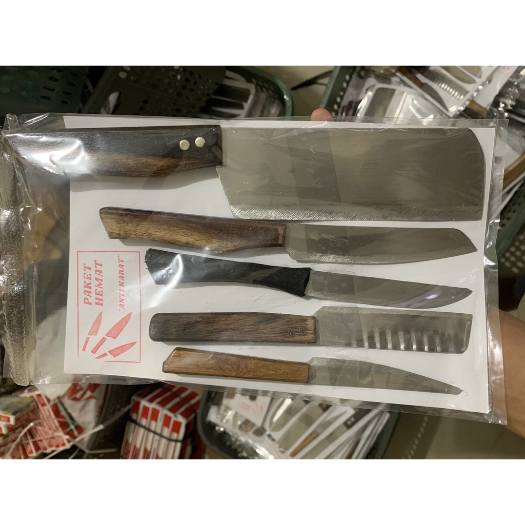 Pisau set masak dapur daging buah sayur garnis lipat survival oxone anti karat baja stainles murah