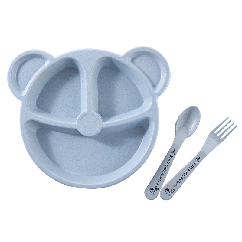 Set Peralatan Makan Bayi dan Anak 3 Sekat / Tempat Makan Anak dan Bayi Piring Garpu Sendok