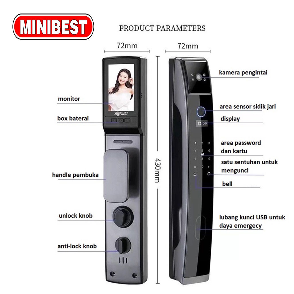 MB Smart Door Lock Door Lock Handle Fingerprint Waterprof - Kunci Pintu Digital