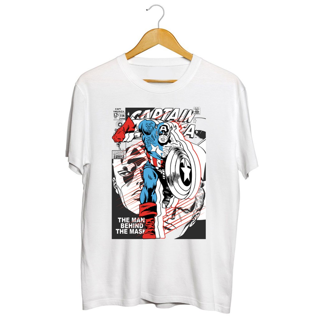 ( GRATIS ONGKIR ) KAOS CAPTAIN AMERICA THE MAN BEHIND PUTIH M L XL / KAOS REMAJA / BAJU DISTRO / BAJ