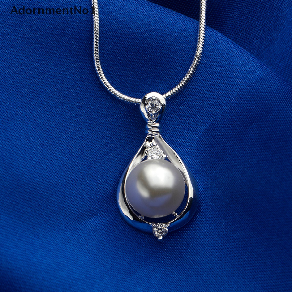 (AdornmentNo1) Kalung Rantai Lapis Silver 925 Dengan Liontin Kristal + Mutiara Untuk Wanita