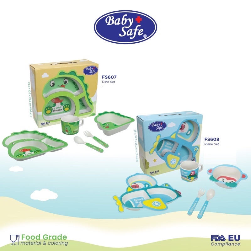 MAK27 BABY SAFE FEEDING SET PERLENGKAPAN MAKAN BAYI DINO FS607 | PLANE FS608