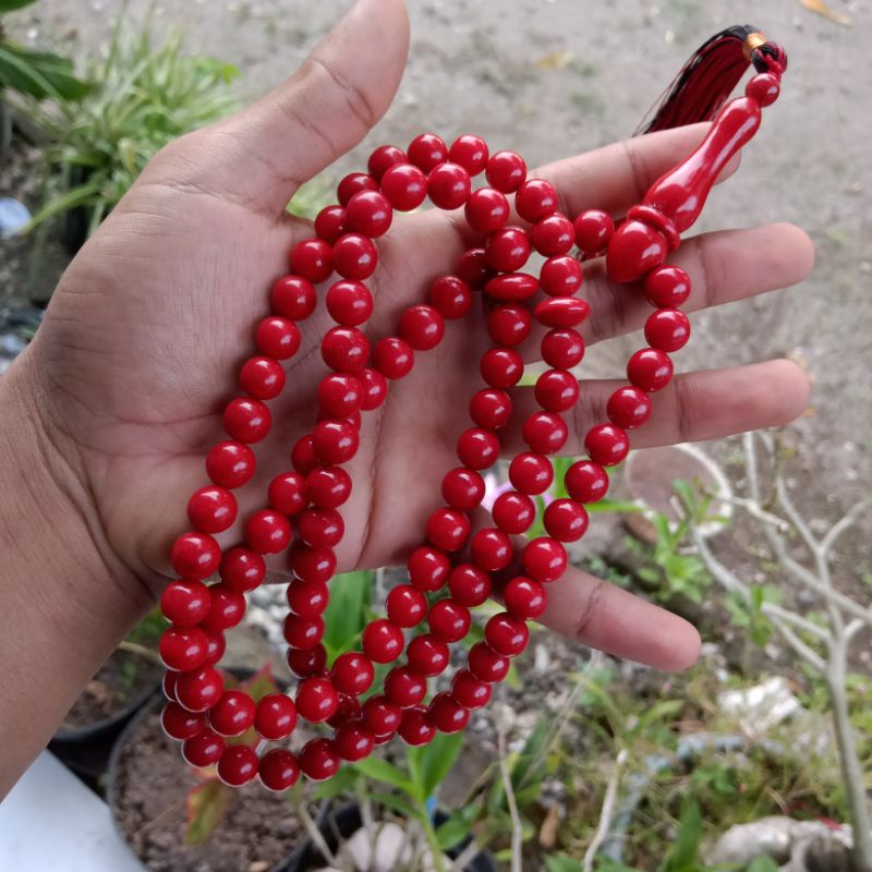 TASBIH BATU MARJAN CORAL MERAH ASLI KUALITAS SUPER ORIGINAL!!!