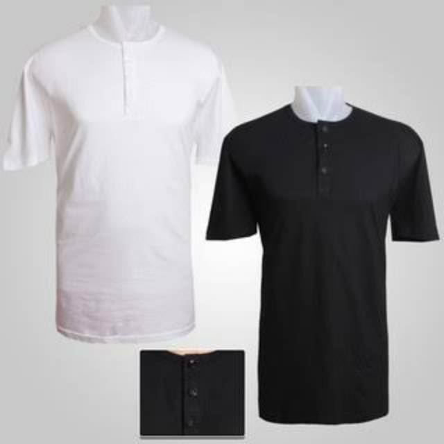 Kaos Henley Polos Pria Kaos Henley Lengan Pendek Pria Warna Hitam All Size L