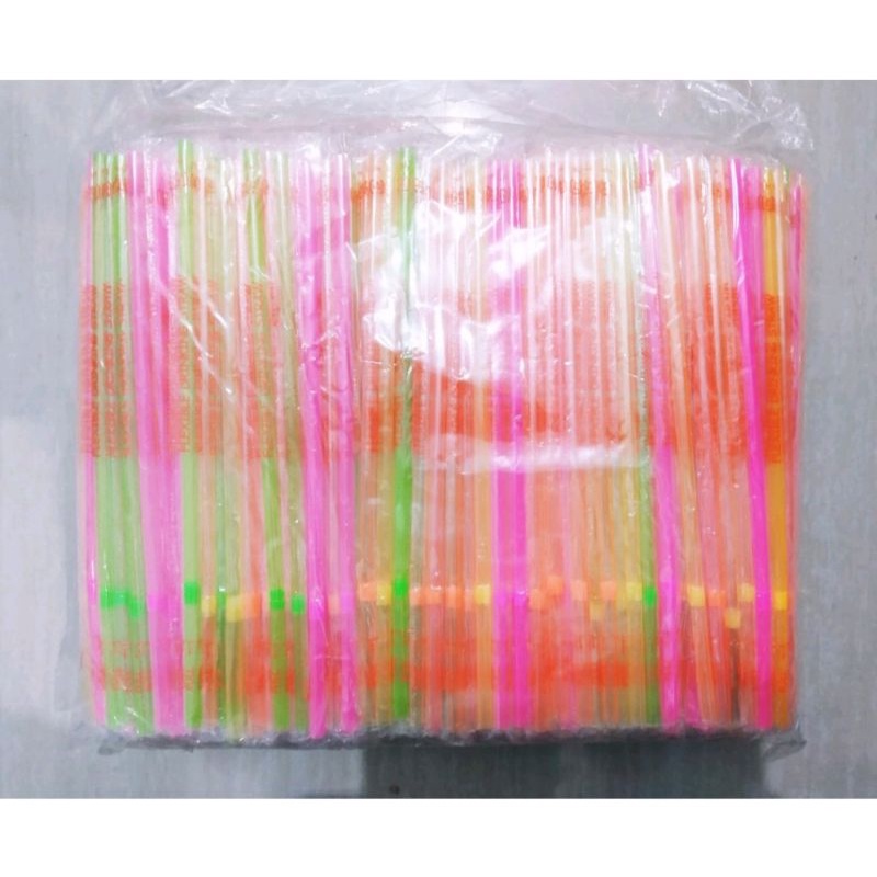 Sedotan Steril Bengkok Bungkus Plastik Warna Warni / Higenins Neon 100 pcs