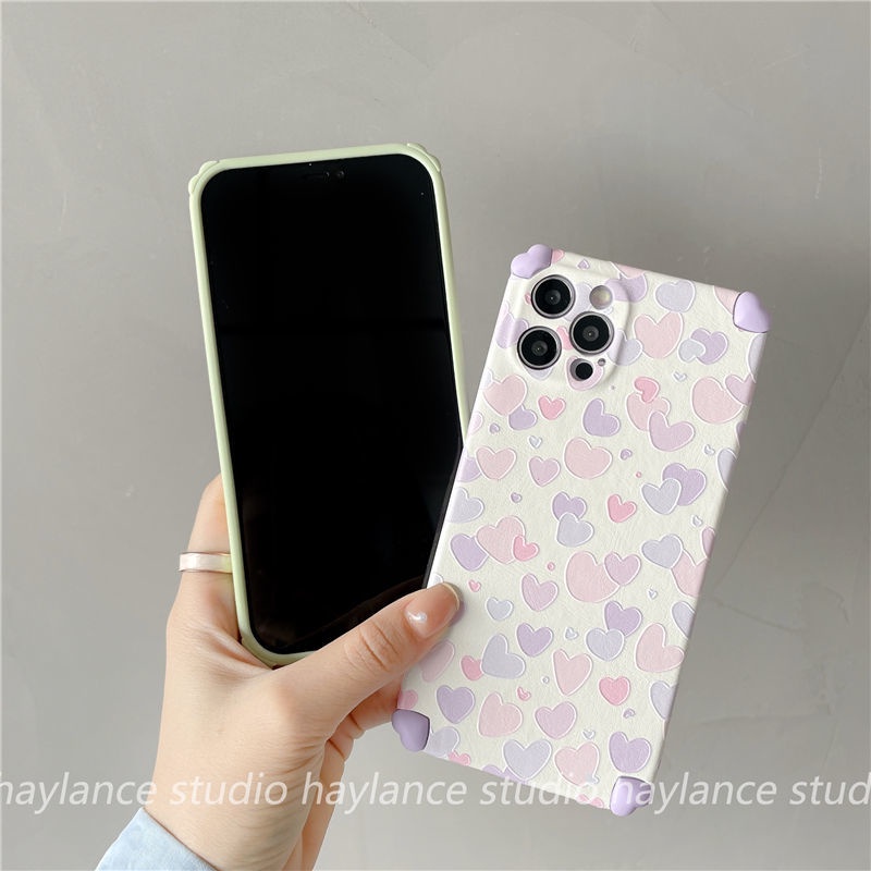 Case Bahan Silikon Motif Empat Sudut Hati Untuk IPhone 7 8Plus 11 12promax X XS XR 11 Mpax