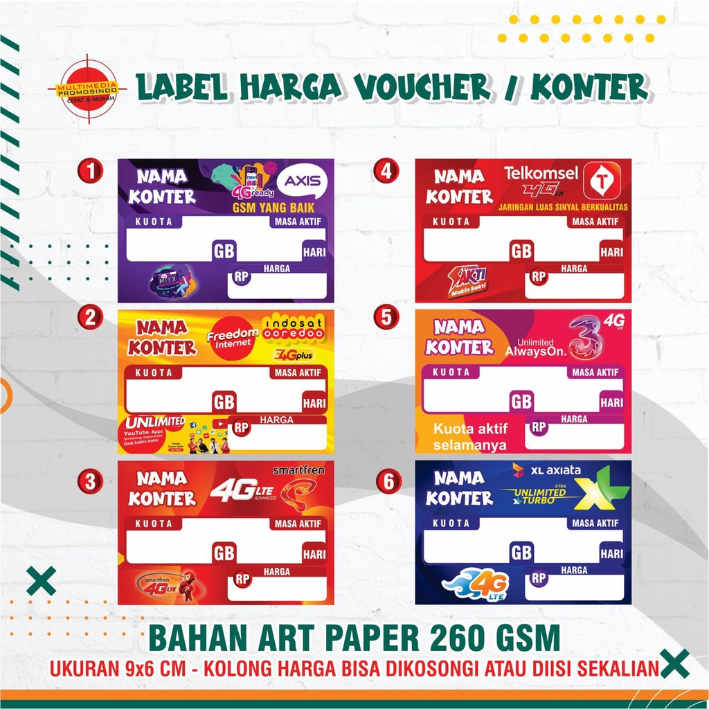 Cetak Label Harga Paket Data / Etalase Konter Murah / Label Voucher / Label Paket Data