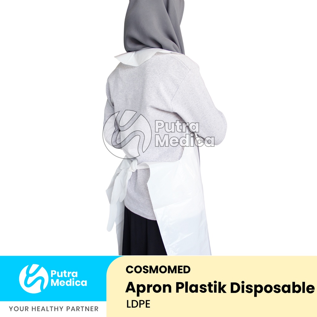 Cosmomed Apron Plastik Putih 0.025mm - 5pcs / Celemek Medis / Clemek Bedah Operasi / Alat Pelindung Diri Sekali Pakai