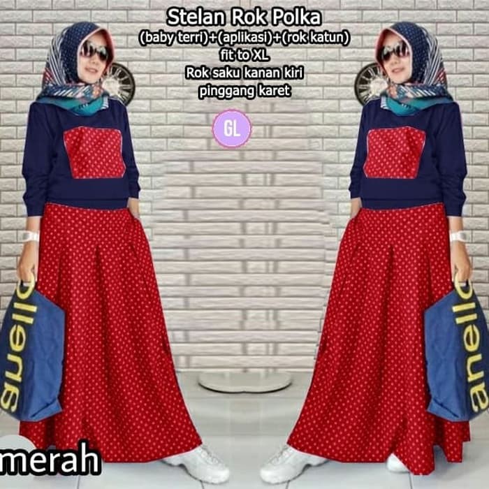 stelan muslim/baju muslim/baju atasan tunik/tunik/st rok polka/gl9208