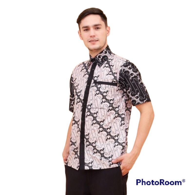 [TERBARU] Batik Pria Lengan Pendek premium BATIK BERKAH HRB026 motif KERATONAN Kode 002 size M L XL