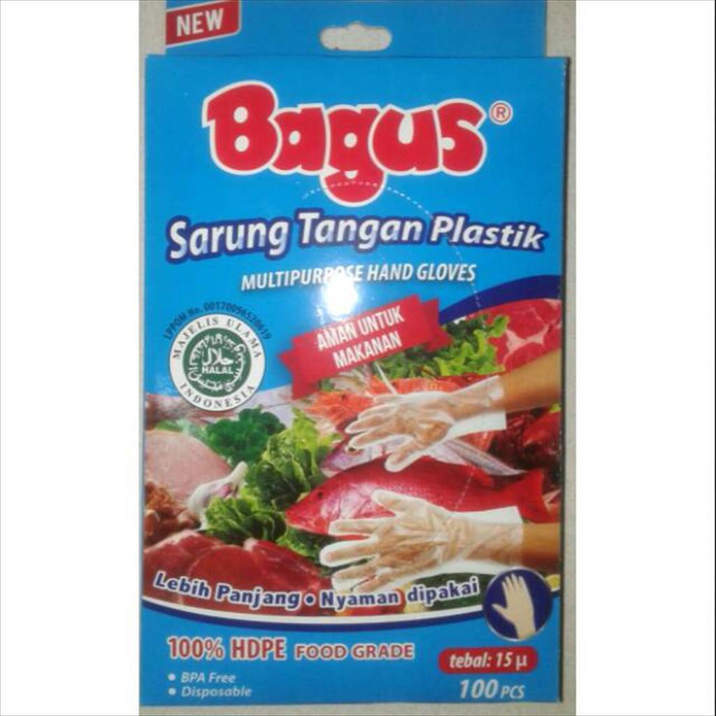 Bagus Sarung tangan plastik Biru 100pc 15 mikron tebal