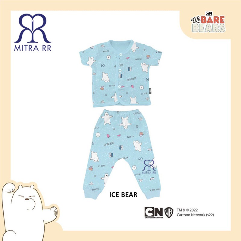 FLUFFY Stelan Baju Kancing Pendek Celana Panjang WE BARE BEARS NB S M L (0-12 bulan) Setelan Baju Bayi 3 Pasang