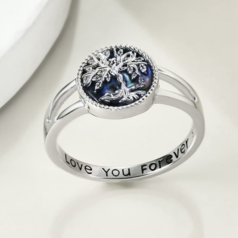 Celtic Cincin Silver Sterling 925 Motif Pohon Kehidupan + Kerang Abalone Untuk Perhiasan Wanita / Anak Perempuan