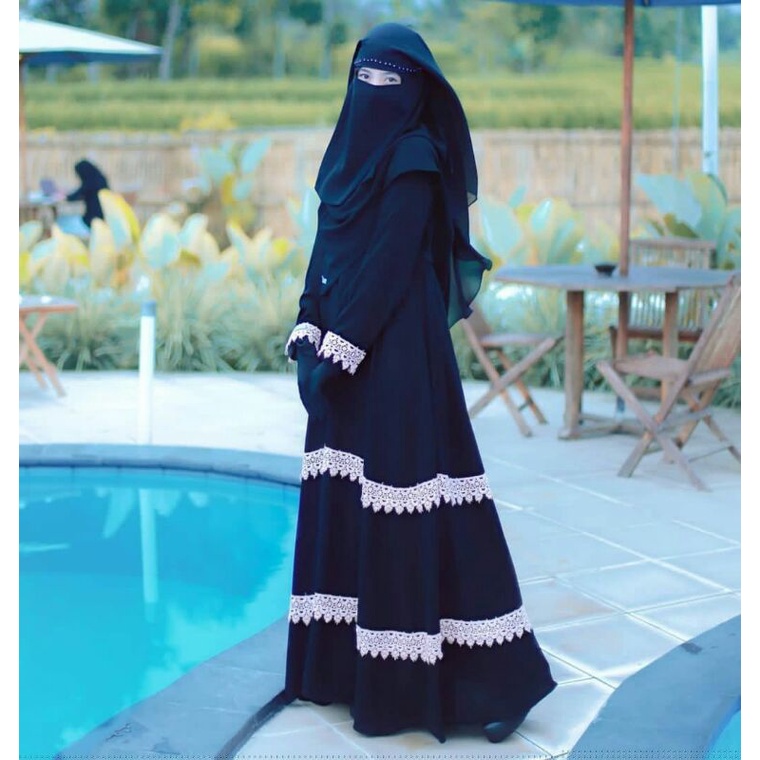 set abaya renda + khimar + niqab yaman gamis syari jubah murah abaya saudi