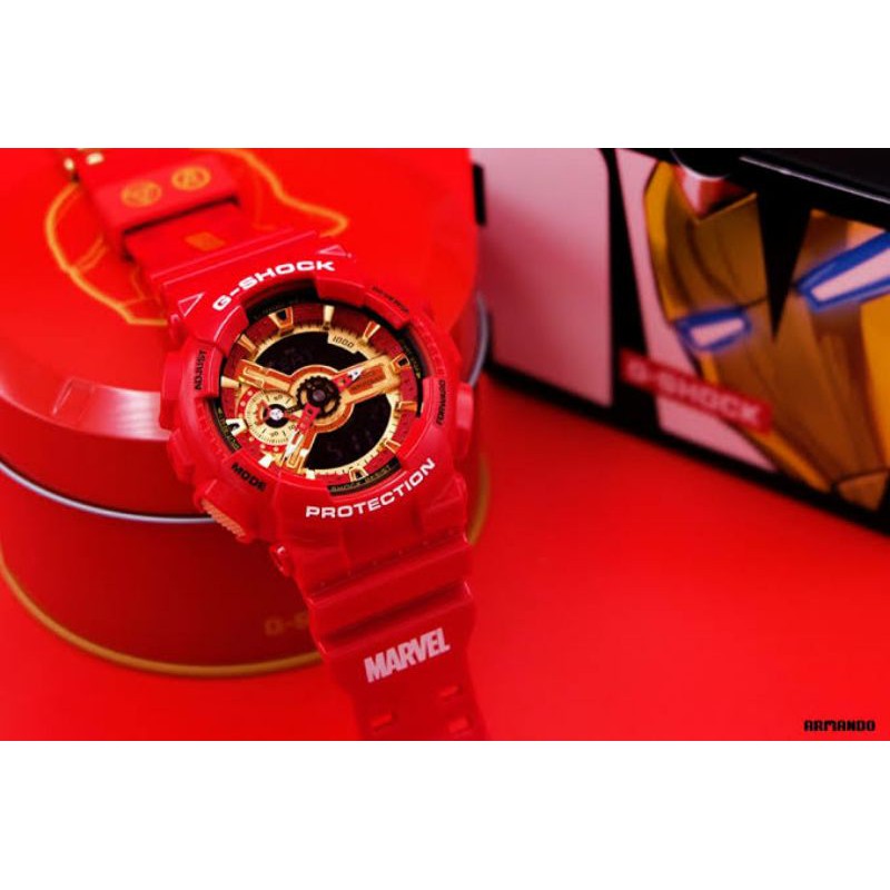 Jam Tangan Pria Merk Casio G-Shock Type Ga-110 Marvel Ironman Original Bm Baterai Free Box Set