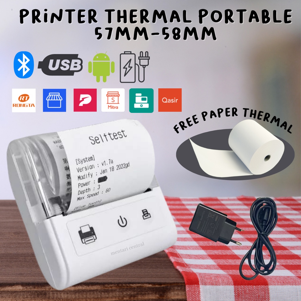 PRINTER TERMAL PRINTER BLUETOOTH PORTABLE MINI 57MM 58MM