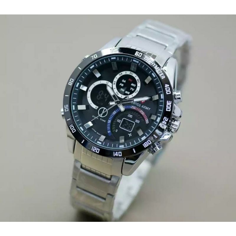 Jam Tangan Stainless Analog Digital Jam Tangan Pria Rantai Dualtime Pria