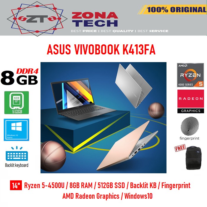 LAPTOP ASUS VIVOBOOK M413IA - RYZEN 5-4500U - 8GB - 512GB