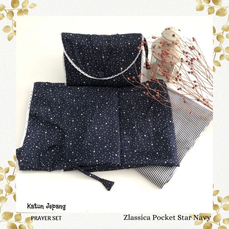 Mukena Katun Jepang Zlassica Pocket Star Navy