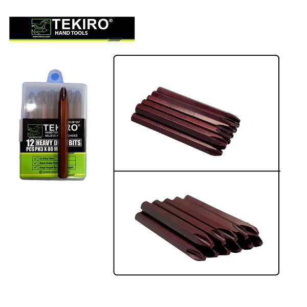 TEKIRO Mata Obeng Ketok Set 12 PCS PH3 x 80 MM / Impact Driver Bit Set PH3 Set 12Pcs Mata Obeng Ketok set 12pcs PH3 ph 3(+)