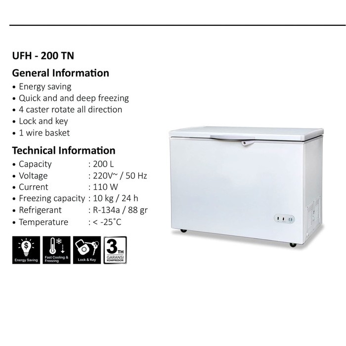 MASPION UFH 200 TN CHEST FREEZER BOX 200 LITER / UFH200TN