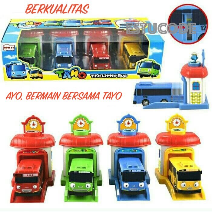 Mainan Mobil Bis Tayo Garasi Set 4 in 1 Mobil Mobilan Anak Laki Laki Grosir Murah